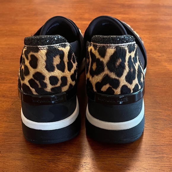 Michael Michael Kors Womens Felix Trainer Low Top Slip On, Black/Leopard - Picture 12 of 14
